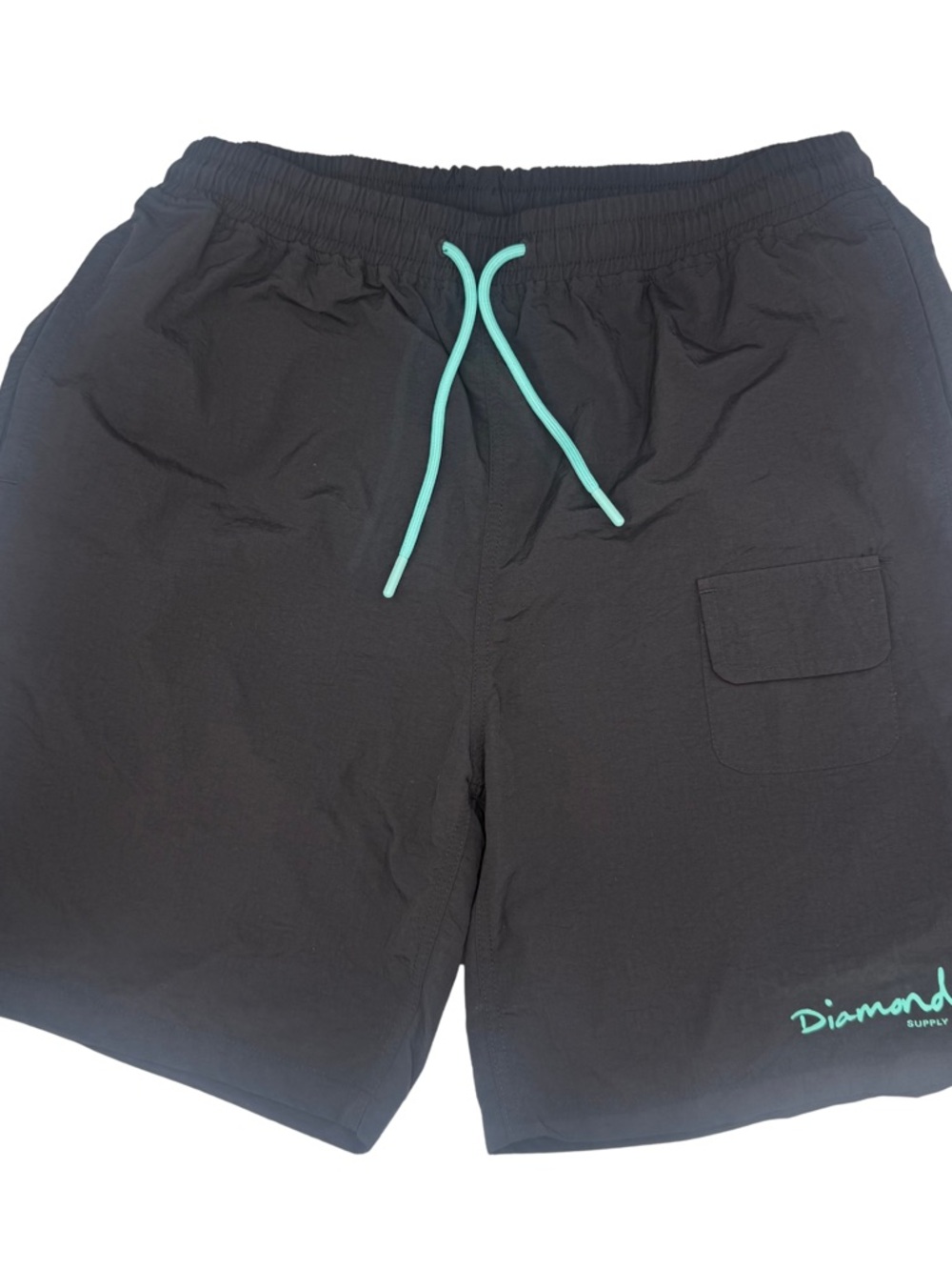 Diamond Supply Co. Black Swim Trunks with Teal Drawstring
